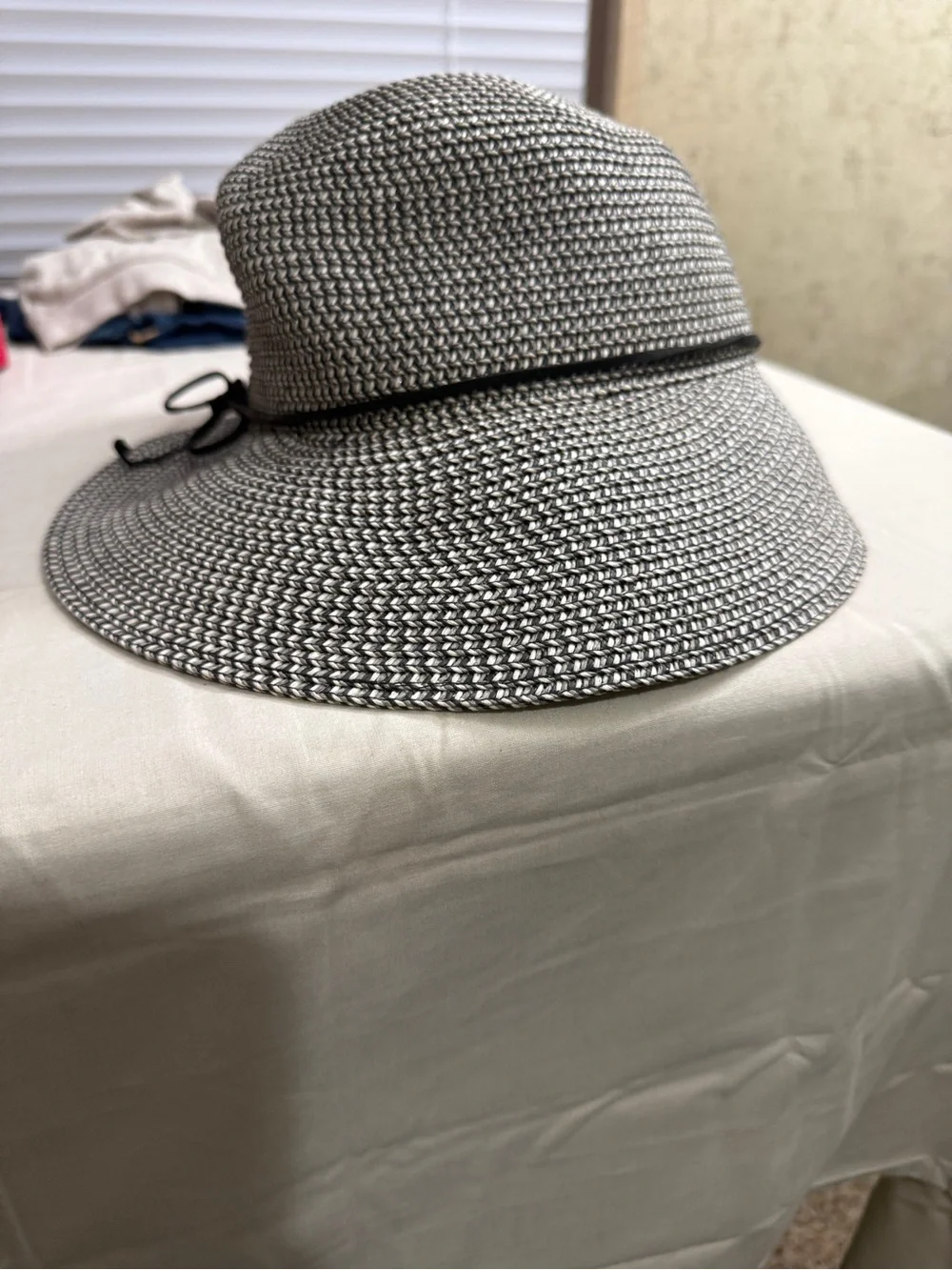 Nine West Black and White Woven Visor with Bow Trim